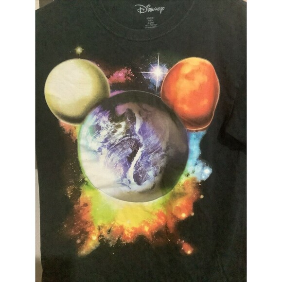 Disney Men’s Black Mickey Mouse Planet T-Shirt Size Small New Without Tags - Picture 3 of 4